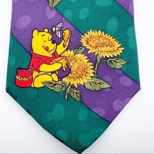 NWT Vintage Disney Winnie the Pooh Flower Print Silk Tie